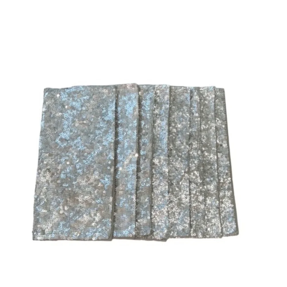 Set of 8 Pottery Barn Modern Beaded Metallic Sequin Silver Square Placemats